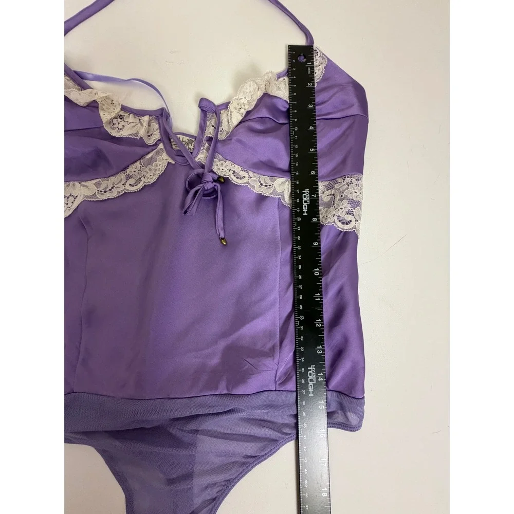 Intimately Free People Bodysuit Womens S Purple Excellent Halter Lace Satin